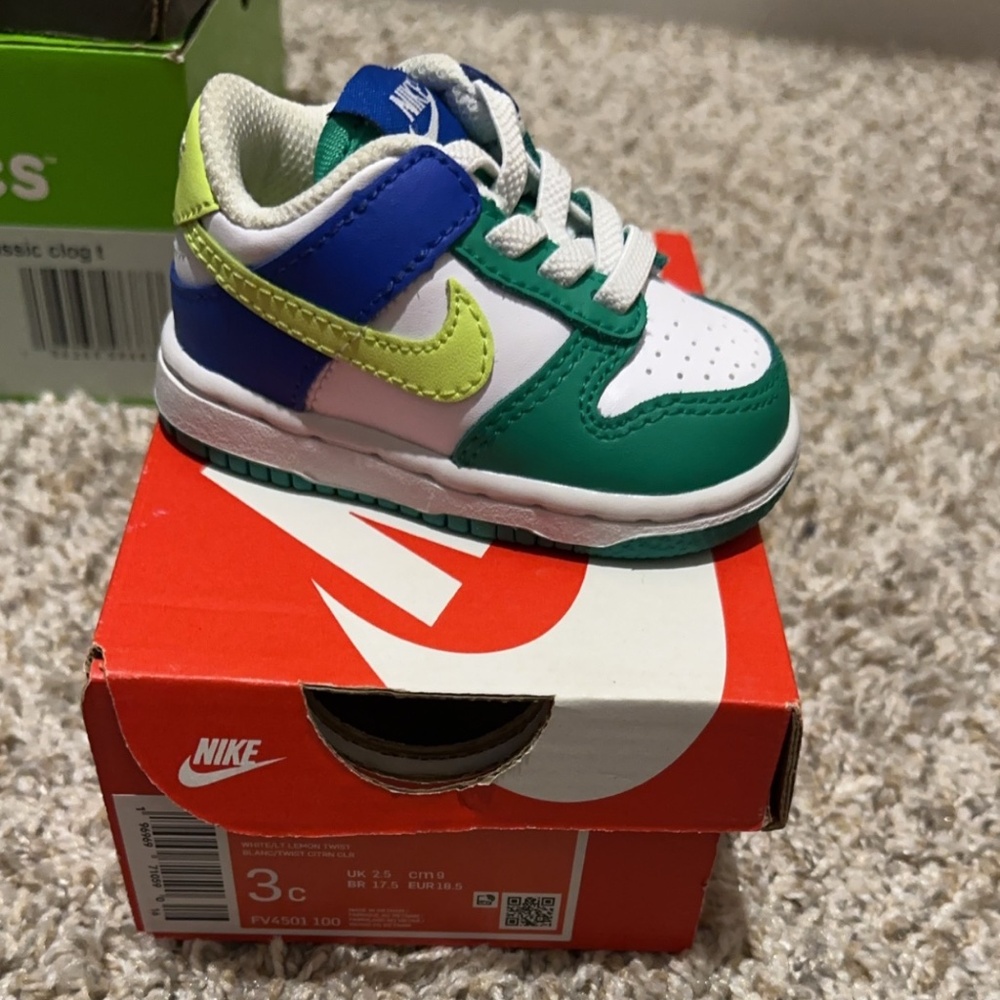 Green blue and white dunks 3c